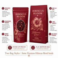 Sachets Mylar refermables à fond plat pour emballage alimentaire de thé aux fruits sans caféine et thé glacé, à base de plantes, hibiscus et rose