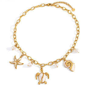 สร้อยคอจี้แฟชั่นฮาวายฤดูร้อน สร้อยคอเหล็กกล้าไร้สนิม 316L เครื่องประดับชุบทอง 14k 18k PVD สร้อยคอรูปเปลือกหอยสำหรับผู้หญิง - Product Image 5