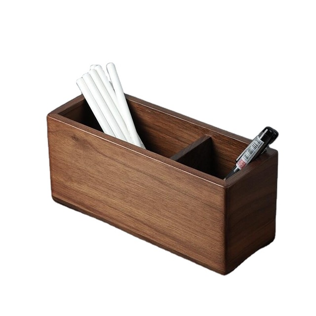 Wood Storage Box Solid Walnut Storage Caddy Holder with 3 Compartments for Desktop Storage Wooden Remote Control Holder