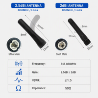 Antenne LoRa ISM FuRao FR-868-CM-SET 868 MHz 848-888 MHz 2,5 dBi/2 dBi Mini Whip pour connecteur mâle pour capteur de passerelle LoRaWAN