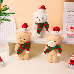 Christmas cute powder blusher scarf bear plush teddy bear key chain pendant