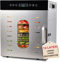 Déshydrateur de fruits commercial en acier inoxydable à 12 plateaux