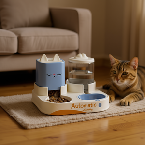 เครื่องให้อาหารแมวอัตโนมัติ พลาสติกสีฟ้า พร้อมตั้งเวลาและที่จ่ายน้ำ ดีไซน์แบบตัด ใช้ภายในอาคาร - Product Image 2