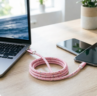 Câble USB-A USB-C tressé rose brillant, charge rapide 60W, conducteur en cuivre pur, protection d'arrêt automatique pour téléphone portable et ordinateur