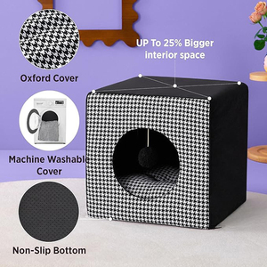 2024 neue moderne tragbare Luxus große schwarz weiß Oxford Würfel Haustier Katze Höhle Bett Multi Größe mit rutsch festen Boden für Katzen Hunde - Product Image 4