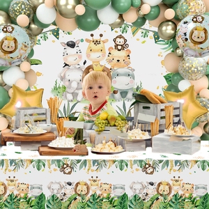 88 piezas Wild One Jungle Animal tema globo arco Kit papel fiesta suministros decoración <span class=keywords><strong>para</strong></span> <span class=keywords><strong>cumpleaños</strong></span> Unisex telón <span class=keywords><strong>de</strong></span> fondo mantel - Product Image 4