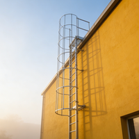 Échelle industrielle antidérapante en acier inoxydable et acier au carbone, avec anneau de protection, pour toiture extérieure d'appartement