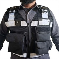 Gilet de sécurité réfléchissant haute visibilité avec fermeture éclair avant, poches multifonctionnelles, uniforme de garde, unisexe, noir, toutes saisons, veste 100% polyester