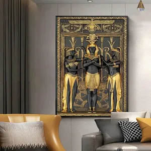 Hitam emas kuno seni Mesir cetakan 3d Firaun Tuhan kanvas lukisan dinding dekoratif gambar Poster untuk ruang tamu Mural