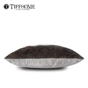 Tiff בית מותאם אישית תווית פרטית מרובעת כהה כריות בסגנון עתיק רקומות 100% פוליאסטר כרית לספה