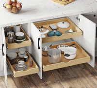 Organisateur de tiroir coulissant robuste en bambou moderne, multifonctionnel et réglable pour cuisine, salon, évier, comptoir et garde-manger