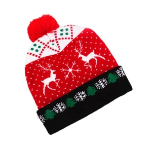 Chapeau de père noël tricoté lumineux joyeux noël décoration enfants cadeau bonne année 2024 Navidad 2023 LED chapeau de noël - Product Image 4