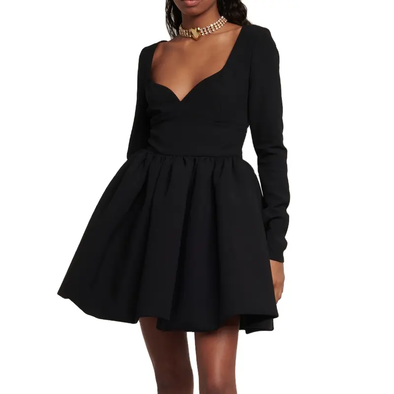 OEM luxury brand women's clothing wholesale bubble skirt flared design wool blend mini dress