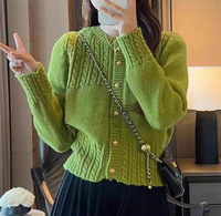 Suéter de Mujer Nuevo Estilo Coreano con Punto Trenzado, Manga Larga, Botones Dorados Dulces