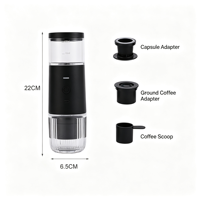 Machine à expresso électrique portable 9 bars, rechargeable par USB/C, pour café moulu et capsules, utilisation en camping-car, voiture, bureau, capacité de 3 tasses