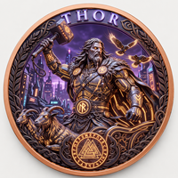 Koin Tembaga Murni 999 5 oz Thor Dewa Norse, Relief Tinggi Berwarna UV, Hadiah untuk Penggemar Mitologi, Kerajinan Logam