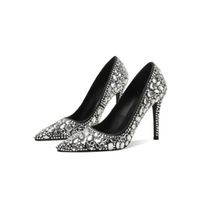 Chaussures à talons aiguilles personnalisables pour femmes avec logo, confortables, à bout pointu, ornées de strass, idéales pour mariée - Product Image 6