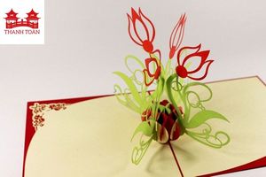 Tarjeta 3D Pop-Up con diseño de árbol de tulipanes, tarjeta de felicitación floral roja hecha a mano, para cumpleaños, Día de la Madre, regalo de amor con flores - Product Image 2