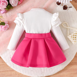 Nuovo Set Vestito da Principessa per Bambine 2025, Top a Maniche Lunghe con Fiori Tridimensionali e <span class=keywords><strong>Gonna</strong></span> con Fiocco Tridimensionale in Lana Pettinata - Product Image 3