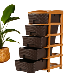 Cajonera de plástico de 5 niveles con aspecto de mimbre y ratán, organizador de cajones de plástico, organizador de cocina, organizador de almacenamiento para el hogar - Product Image 1
