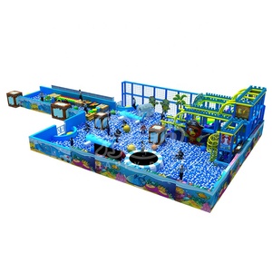 Aire de jeux intérieure pour enfants de couleur bleue personnalisée avec de grands toboggans et une <span class=keywords><strong>piscine</strong></span> à balles - Product Image 1