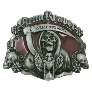 Alternative Style Customize death scythe Logo Metal Skull and Crossbones Belt Buckle Designer Western Cowboy