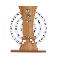 Horloge de bureau circulaire en bois brun au design moderne avec affichage de la lune et des aiguilles, calendrier mécanique multifonction rotatif