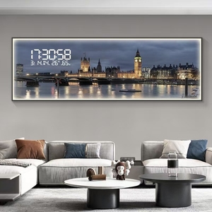 Calendario perpetuo Reloj de pared electrónico Fondo del hogar Decoración de la pared Mural Ciudad Escena nocturna Reloj de luz LED Pintura colgante - Product Image 1