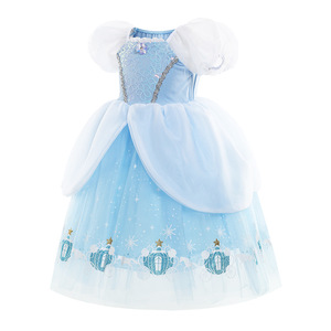 Robes bouffantes imprimées pour filles MS Clothes, costume de cosplay d'anime pour Halloween et carnaval, robe de princesse bleu clair pour enfants - Product Image 3
