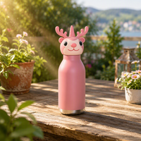 Bouteille d'eau isotherme portable en acier inoxydable de haute qualité avec couvercle tête d'animal mignon pour enfants, avec paille