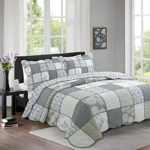 Nouveau style élégant broderie coton matelassage patchwork 3 pièces taie d'oreiller couvre-lit ensemble de literie couettes