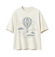 T-shirt décontracté surdimensionné à manches courtes en coton tricoté 100 %, motif montgolfière vintage personnalisé avec strass