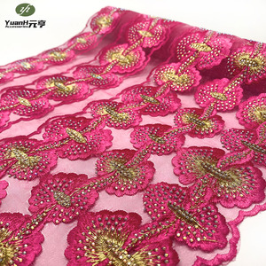 DIY Accessoire de Robe Africaine Broderie <span class=keywords><strong>DMC</strong></span> Fleur Organza Dentelle Garniture Couleur Polyester Tissu à Coudre - Product Image 6
