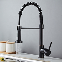 Robinet de cuisine en laiton robuste avec douchette extractible à ressort, finition noir mat premium, pivotant à 360 degrés, buse de pulvérisation flexible, en céramique