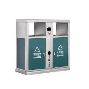 Large outdoor stainless steel recycle garbage bins double barrel trash bin
