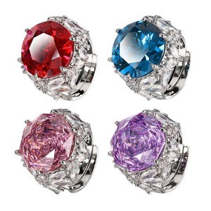 Fashion Jewelry Eco-friendly Copper Personalized 16MM Red Corundum Zircon Colored Cubic Zirconia <b>Adjustable</b> <b>Ring</b> for Women - Product Image 2