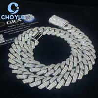 Oferta Especial: Collares de Plata 925 con Moissanita, Joyería Hip Hop Iced, Cadena Cubana de 15MM y 3 Filas, Corte Brillante para Hombre, Pasa Prueba de Diamante
