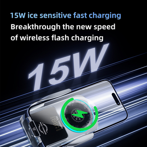 Chargeur sans fil à fonction de refroidissement à charge rapide 15W, détection infrarouge, support de ventilation pour automobile, alliage d'aluminium transparent - Product Image 3