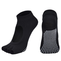 Calcetines de yoga sin dedos antideslizantes para pilates, ballet, danza, entrenamiento descalzo, calcetines de algodón de 5 dedos abiertos para mujer