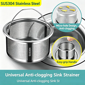 304 Stainless Steel Sink Drain <b>Strainer</b> with Handle, Anti-clog Filter <b>Mesh</b> for Kitchen Sink, Wash Basin & Floor Drain - Product Image 2