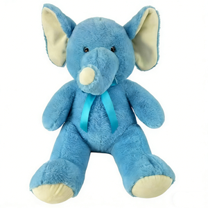 Elefante de peluche personalizable con cinta de satén azul. Elefante de peluche azul claro y crema. Elefante de peluche azul suave y esponjoso. - Product Image 3