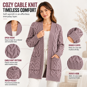 FNJIA Cardigan da <span class=keywords><strong>Donna</strong></span> in <span class=keywords><strong>Maglia</strong></span> a Trecce, Manica Lunga, Aperto sul Davanti, con Tasche, <span class=keywords><strong>Bordeaux</strong></span>, Oliva, Lavanda, Fornitore OEM Personalizzato - Product Image 4