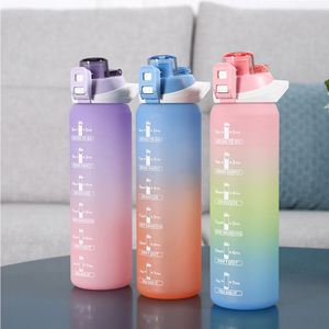Sports Water <b>Bottle</b> Portable, Large Capacity Outdoor Camping Frosted Gradient Drinking Cup With Straw Botella De Agua 1000ml/ - Product Image 3