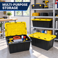 Boîte de rangement robuste 60L, boîte de rangement pour garage, organisateur de sous-sol, couvercle jaune