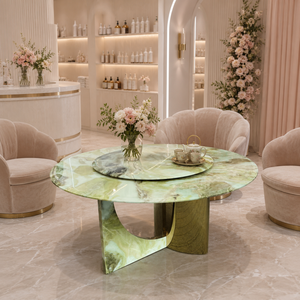 Table à manger ronde en marbre peinte à l'encre sur mesure, style moderne, 8 places, pieds en métal, mobilier en pierre pour villa - Product Image 5