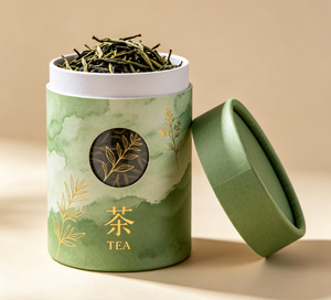 Green Tea Packaging Tube With Gold <b>Foil</b> Design Recyclable Craft Paper Cylinder Loose Leaf Tea <b>Container</b> - Product Image 1