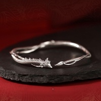 Bracelet Dragon Femme Bracelet Manchette Ouvert Alliage Électroplaqué Style Chinois Vintage Porte-Bonheur Zodiaque Bijou Dragon