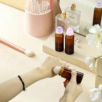 Flacons à bille en quartz rose pour huiles essentielles 50 ml, rechargeables, en verre ambré, forme plate, avec billes en cristal naturel, flacon anti-fuite