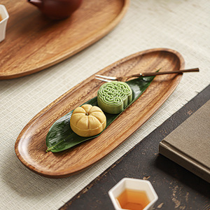 <b>Walnut</b> Wood Serving Tray Egg Shape Solid Color Tea <b>Coffee</b> Snack Plate Hotel Use - Product Image 3