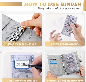 Cahier en marbre de haute qualité en cuir PU A6 liant 60 feuilles à feuilles mobiles Mini journal à glissière 6 trous main grand livre cartes budgétaires en espèces - Product Image 2